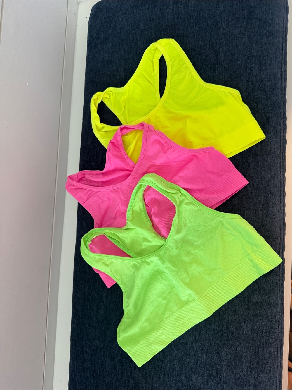 Set of 3- like new Neon Sports Bra Trio - Yellow, Pink, Lime (youth sx XL)